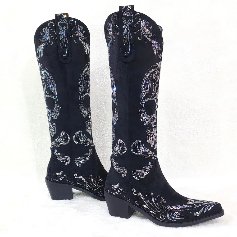 NIB MUERTO Goth Western Cowgirl Boots Sparkling Iridescent Rhinestones Skull - Picture 3 of 15